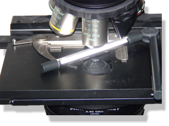 MIDL wavelength calibration lamp mounted on a microscope stage